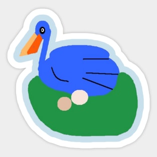 Blue Pelican illustration on Blue Background Sticker